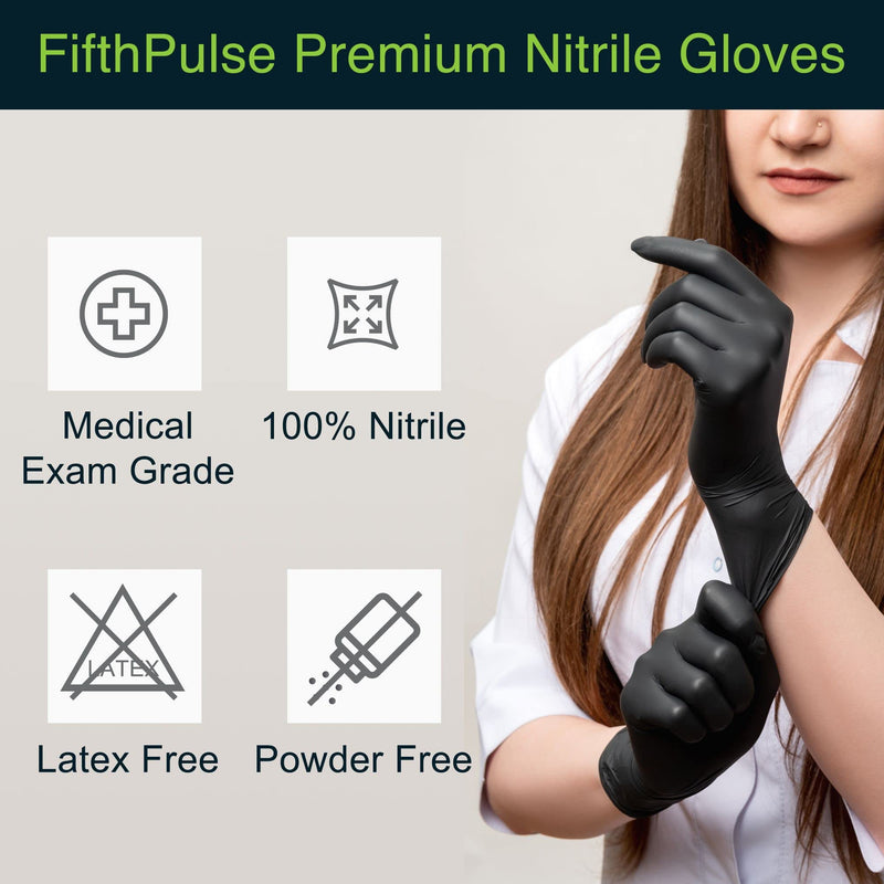 [Australia - AusPower] - Disposable Black Nitrile Gloves Large 100 Count - Extra Thick 4.5 Mil - Powder and Latex Free Rubber Gloves - Surgical Medical Exam Gloves - Food Safe Cooking Gloves 