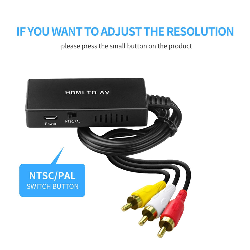 [Australia - AusPower] - HDMI to RCA, HDMI to AV Converter, HDMI to Older TV Video Audio Converter Adapter for Apple TV, Roku, Fire Stick, Xiaomi Mi Box ect -Black 