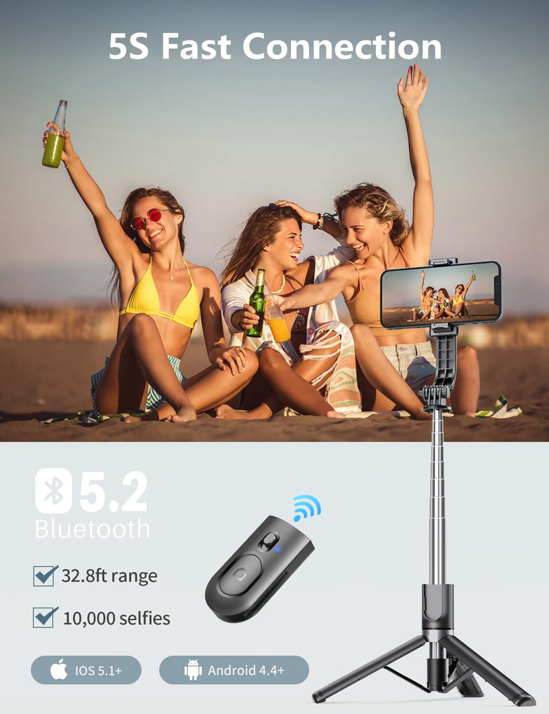 [Australia - AusPower] - Selfie Stick Tripod with Light, 45'' Selfie Stick with Wireless Remote, Portable Phone Tripod Compatible with iPhone 15 Pro Max/15/14 Pro/14/13, Samsung S22/ S23 Ultra/Android Smartphone Black 