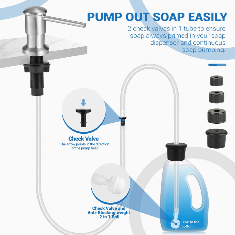 Yofidra Soap Dispenser for Kitchen Sink: Built in Sink Soap Dispenser Pump, Brushed Nickel Stainless Steel Sink Soap Dispenser with 47” Tube Kit Fit for Kitchen Bathroom in Counter 47" (Pack of 1)