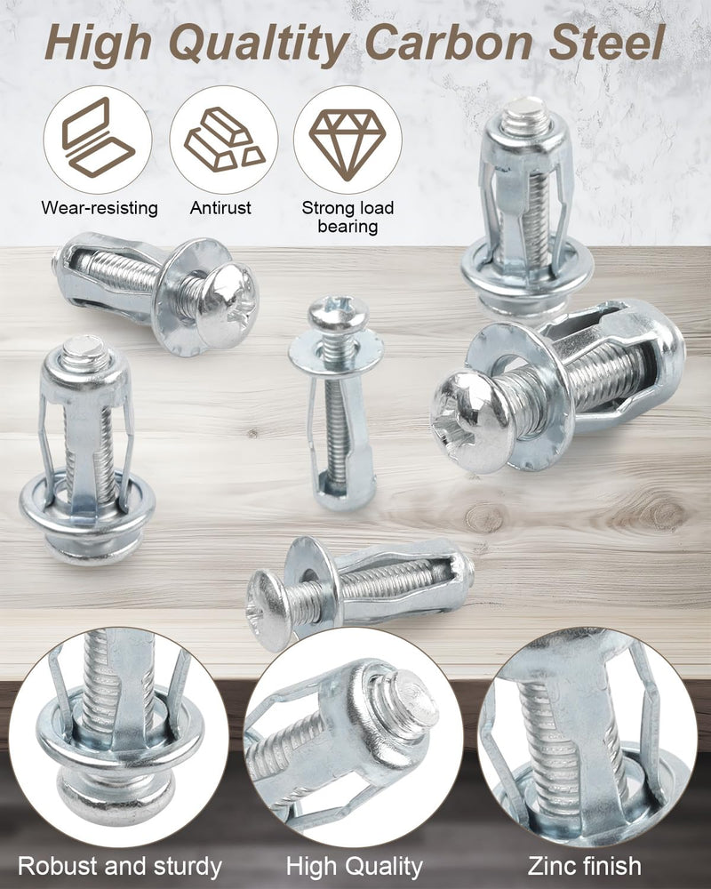 [Australia - AusPower] - 80Pcs Expansion Screw Petal Nut, M4 M5 M6 M8 Jack Nuts, Petal Shape Metal Nut with Screws Assembly for Hollow Wall Iron Skin Plasterboard 