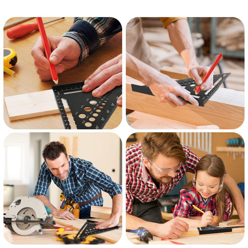 [Australia - AusPower] - flintronic Carpenter's Square Set, 2 Pieces Multifunctional Try Square, 18 cm + 30 cm, Aluminium Ruler Angle Guide Including Flat Carpenter's Pencil for Measuring Angles and Marking Drill Holes 