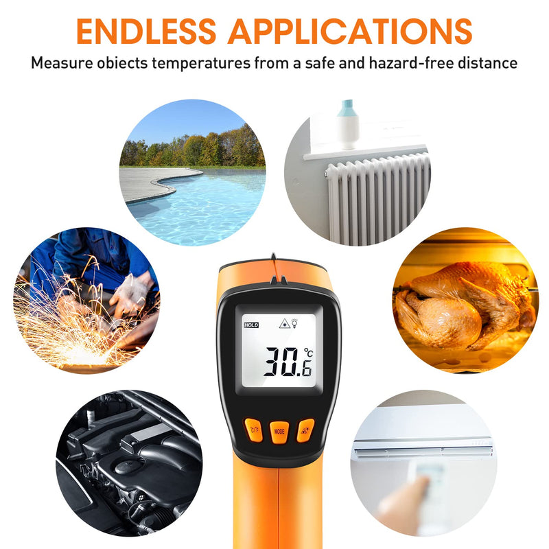 [Australia - AusPower] - Laser Thermometer Infrared Temp Gun with Self Calibration -58°F to 1022°F (-50°C to 550°C), Not for Human Digital Infrared Thermometer Pyrometer with Backlit for Kitchen Cooking Industry, Automotive Yellow -58°F ~ 1022°F 