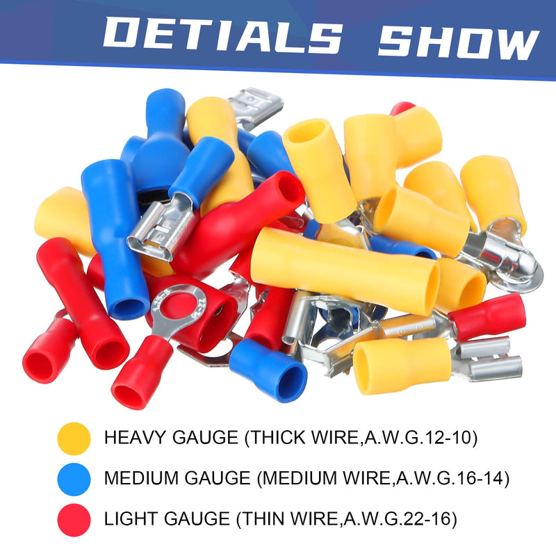 Hoteam 1200 Pcs Cold Shrink Insulated Electrical Wire Connectors Kit Wire Crimp Terminals Butt, Ring, Spade, Fork Quick Disconnect Assortment Kit with Storage Box for Automotive Marine Boat Truck