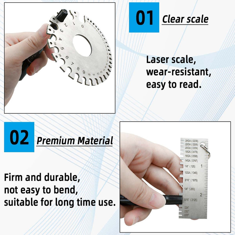 [Australia - AusPower] - 2 Pack Wire Metal Sheet Thickness Gauge Stainless Steel Welding Thickness Gauge Plated Size Inspection Tool Standard Wire Welding Gage Dual-Sided Portable Round Metal Sheet Cable Measurement Gauges 