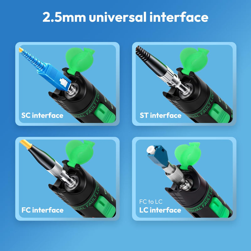 [Australia - AusPower] - Fiber Tester 30Km Visual Fault Locator FC/SC/ST Universal Interface with USB Type-C Cable & FC-LC Adapter (Green/510nm Wavelength) 