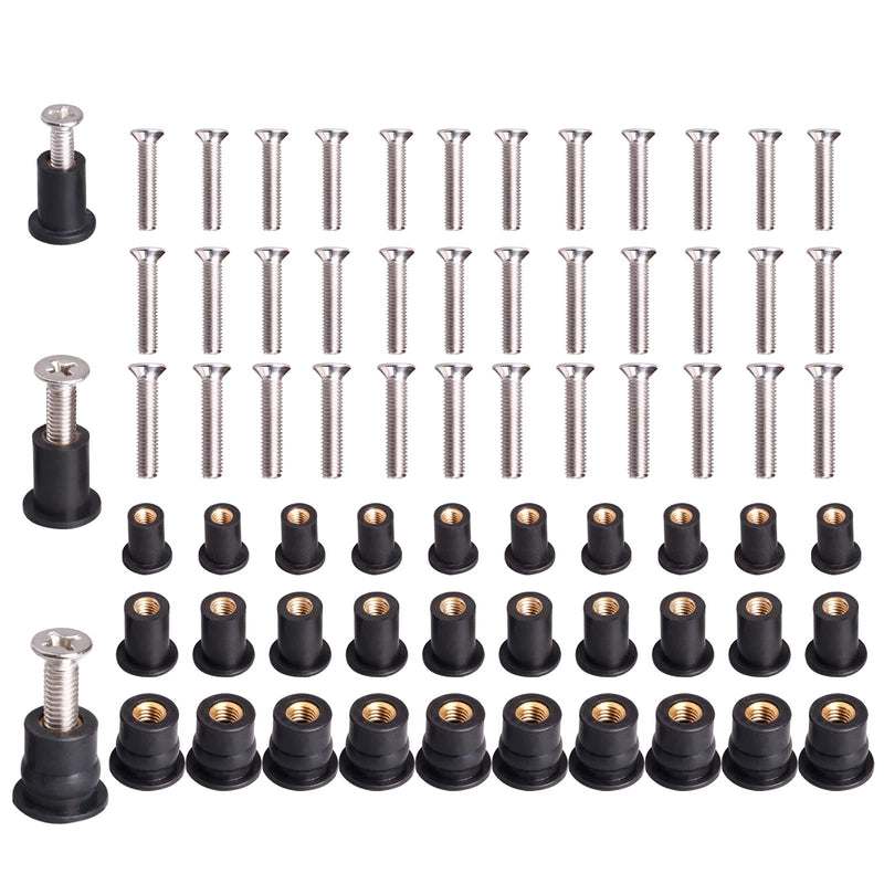[Australia - AusPower] - 36 Pairs M4 M5 M6 Neoprene Well Nuts with Stainless Steel Screw M5 Rubber Well Nuts Kayak Brass Copper Bolts Well Nut Kit for Kayak Motorcycle Boat Marine Windscreen Accessories (M4 M5 M6) M4 M5 M6 each 12 Pairs Black 