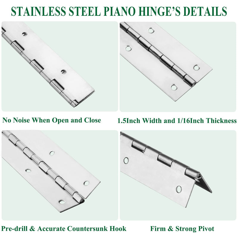 [Australia - AusPower] - 2Pack Heavy Duty Piano Hinge, 2" Open Width x 20" Continuous & Piano Hinges, 0.06” Thick Stainless Steel Piano Hinge with Holes, Polished Stainless Furniture Hinges for Cabinet Door Cases Woodworking 20INCH 