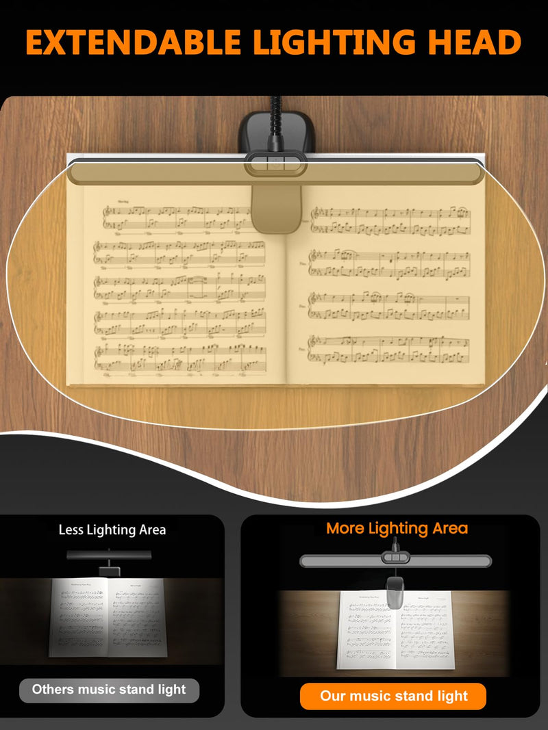 [Australia - AusPower] - Vekkia Professional 116 LED Rechargeable Music Stand Light - Foldable Clip-on Lamp, Eye-Protective, 5 Brightness & 3 Color Temp Adjustments, for Piano, Reading 6 Watts 