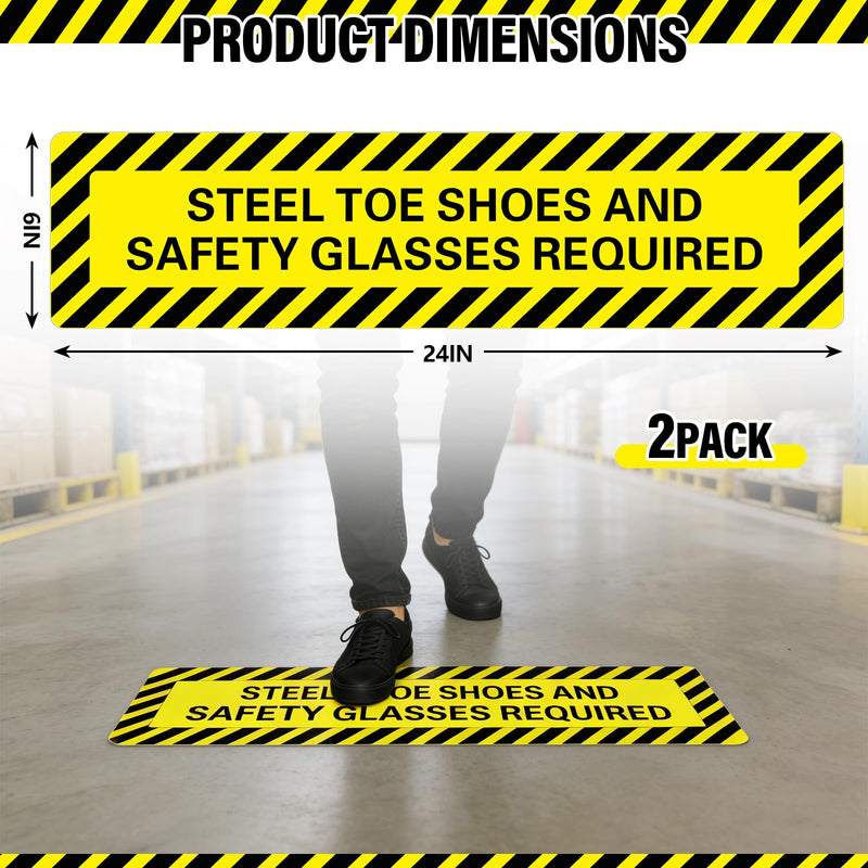Watersay 2 Pack Steel Toe Shoes and Safety Glasses Required Floor Decals, 6 x 24 Inches Frosted Non Slip Safety Signs, Industrial Workplace PPE Warning Stickers