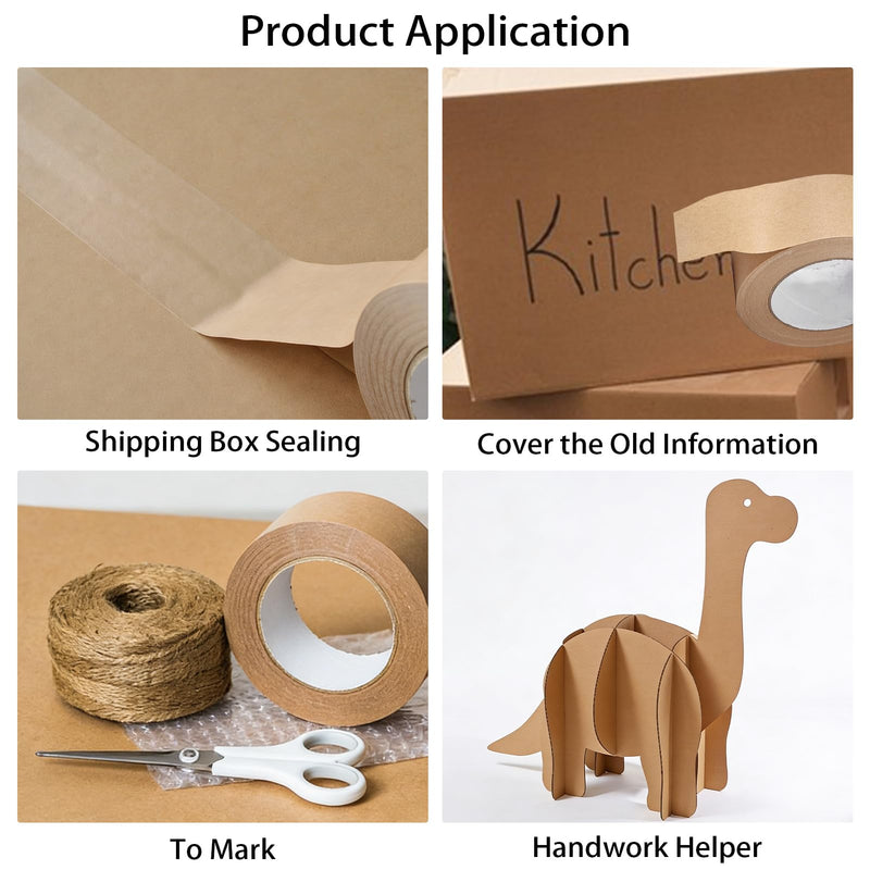 NICENEEDED Water Activated Tape, 2 Inch x 164ft Fiber Reinforced Gummed Tape, Kraft Paper Tape Biodegradable Brown Packing Tape for Security Sealing Heavy Duty Packaging and Shipping