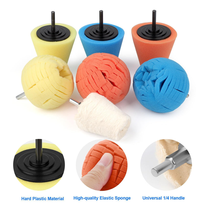 [Australia - AusPower] - Linkstyle 7PCS Car Wheel Hub Drill Buffing Sponge Pads Kit, 1/4" Cone Metal Buffer Pads Polishing Kit Foam Polishing Balls Wheel Polishing Kit for Drills 