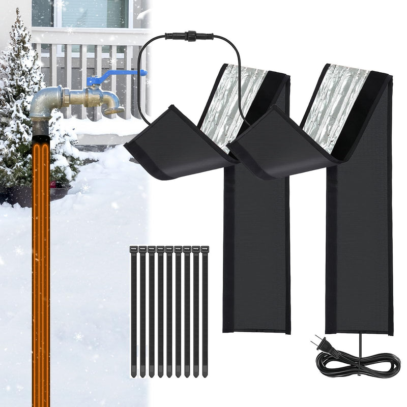 6 Ft Water Pipe Heat Blanket, 38.5" x 6.2" Stickable Waterproof Water Pipe Heat Tape for Straight Water Pipes, Aluminum Foil Freeze Protection Pipe Heater Blanket for Metal and Plastic Pipes 6FT (2pcs)