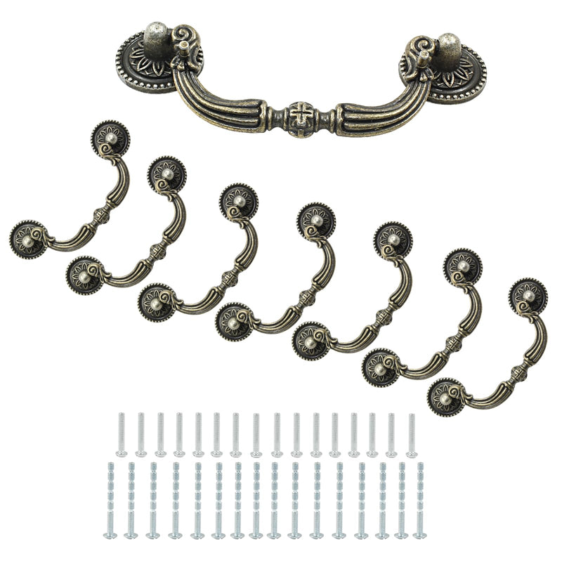 8 Pack Bail Pull Handles, 3.5 Inch Hole Center Vintage Antique Bronze Drop Drawer Pull Swing Cabinet Dresser Handles(Total Length: 4.72 inch) Antique Bronze(8 PCS)