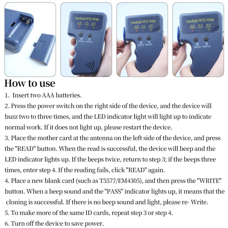 [Australia - AusPower] - RFID Reader Writer Handheld 125KHz RFID Writer Copier Smart ID Card Duplicator Used for T5577 or EM4305 