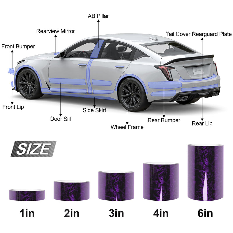 Lypumso Gloss Forged Carbon Fiber Vinyl Wrap Tape 6" x 20ft - with Tool Kit for Chrome Delete, Door Sill Protector, Car Trim Blackout DIY Auto Detailing (Purple) Purple 6inch x 20ft