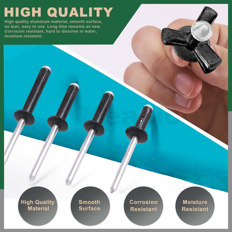 [Australia - AusPower] - keadic 80 Pcs 4 Sizes Aluminum Blind Rivet Assortment Set, Black Long Grip Tri-Fold Exploding Pop Rivets with Storage Case for Kayak Furniture Automotive Sheet Metal-3/16" x (9/16", 3/4", 13/16, 1") 