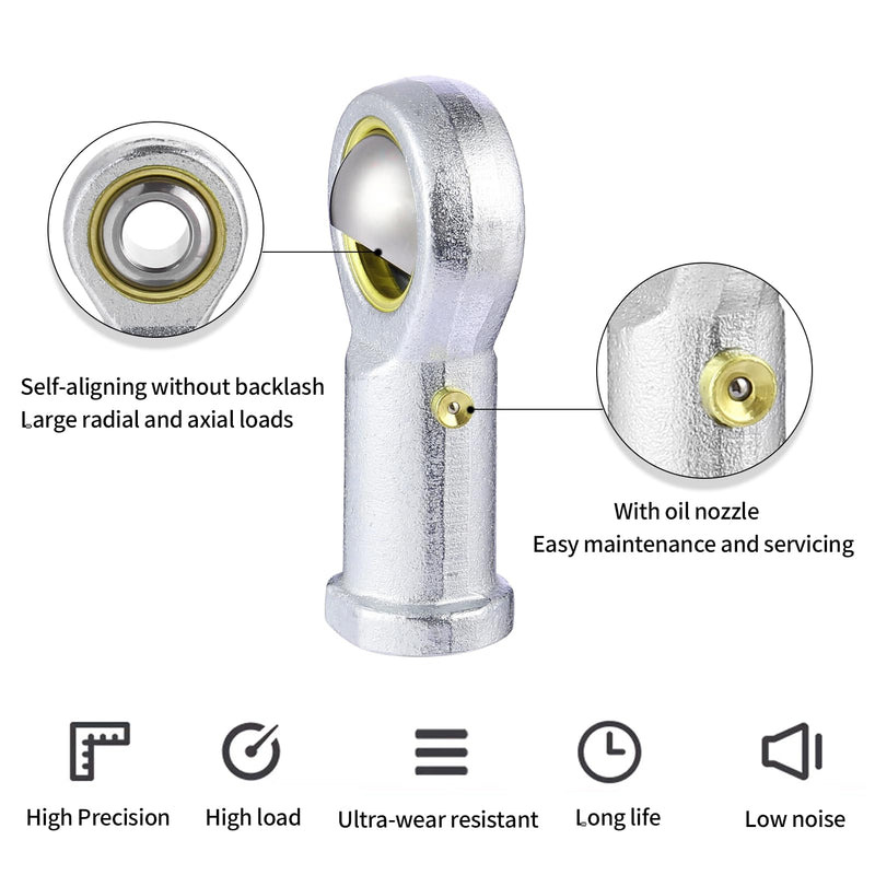 [Australia - AusPower] - 2pcs Rod end Bearing 1/2 inch bore Pre-Lubricated 1/2-20 Female Thread Right Hand Heim Joint with Jam Nuts 
