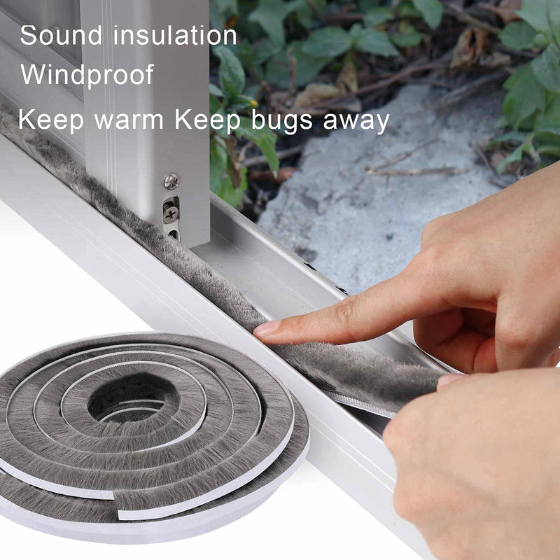 [Australia - AusPower] - Door Brush Seal, 33Feet, Felt Pile Weather Stripping for Doors, Weather Strip for Windows Cabinet, Self Adhesive Draft Blocker, Dust Stopper Sliding Door Seal Winter, Grey 10m 33Feet x 0.9in Brush x 0.4in Backing 