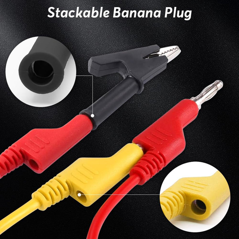 [Australia - AusPower] - Riisoyu Pack of 5 1 m Multimeter Test Leads, 4 mm, 5 Colours, Insulated Banana Plugs, 10 Pieces, Crocodile Clips and Test Probes, Multimeter Measuring Cable, Cable for Current Meters, Multimeters, 