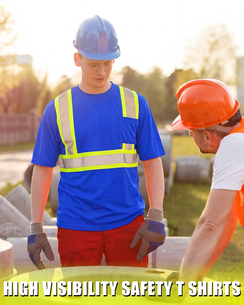 JaGely 4 Pcs High Visibility Safety Shirts Men Reflective Class 3 Short Sleeve with Pocket for Construction Work Medium Multicolor