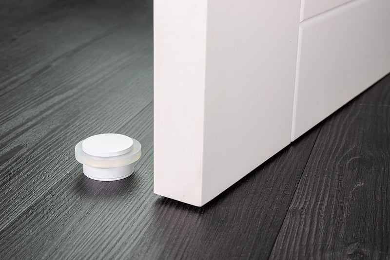 EVI Herrajes | White Door Stop | Modern Design | H:0.82“ - W:1.37” | Adhesive or Screw Installation Included | Natural Silicone Protection | Floor Door Stop Lacquered White - White Rubber