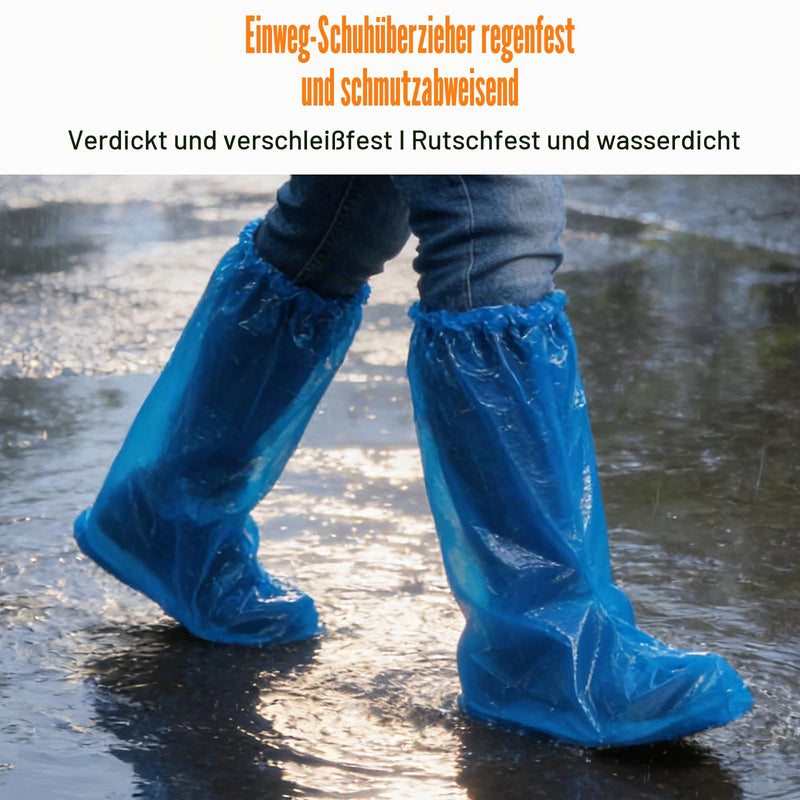 Pack of 40 Disposable Shoe Covers, Waterproof Shoe Covers with Elastic Band, Overshoes, Disposable, Non-Slip, PE Rain Sleeves for Outdoor, Camping, Travel, Blue, 38 x 50 cm