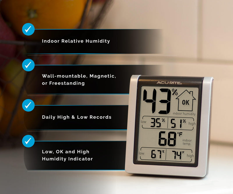 AcuRite Wireless Digital Indoor Thermometer and Hygrometer Monitor for Indoor Temperature and Humidity Measurements (00613) Classic