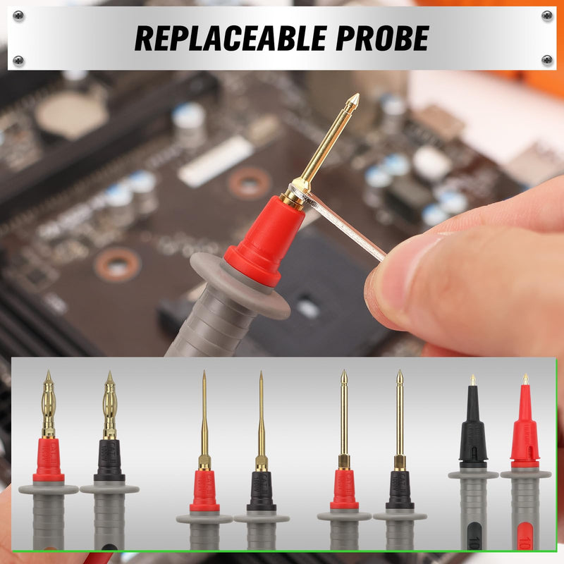 [Australia - AusPower] - SWANLAKE 27-Piece Multimeter Test Leads Set, CAT.III 1000V / CAT.IV 600V Multimeter Probes with Alligator Clips, Needle Probe, Replaceable Probe Accessories, Soft Silicone Volt Meter Lead 
