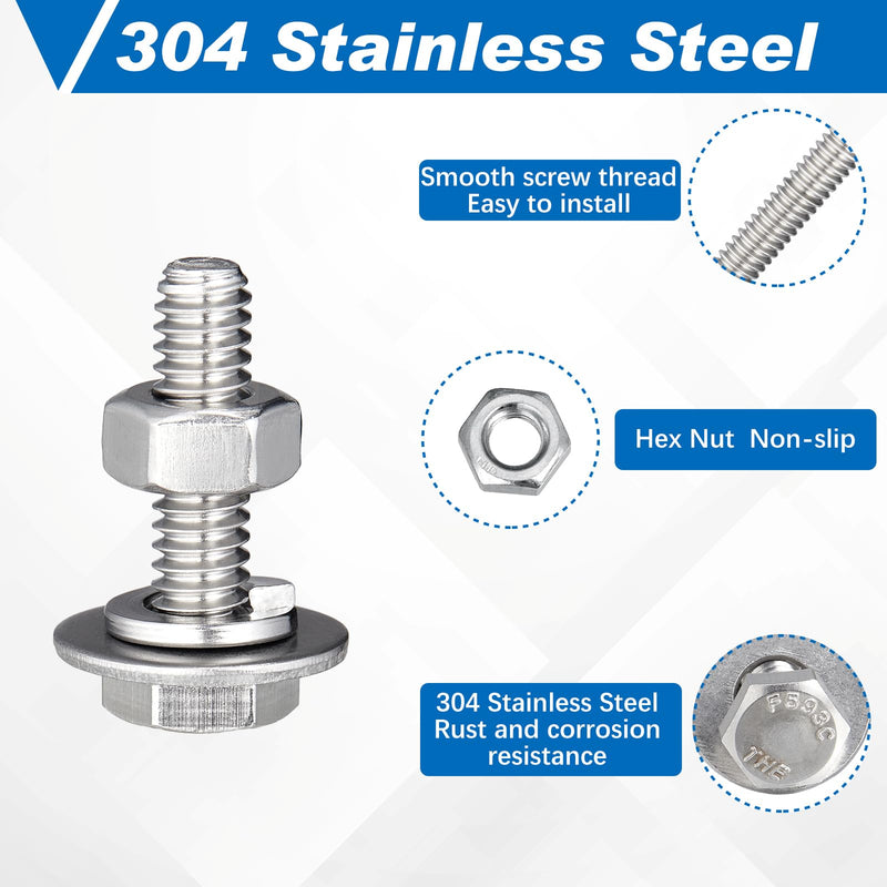 [Australia - AusPower] - Therwen 20 Set 80 Pcs Stainless Steel Hex Head Screws Bolts, Nuts, Flat Lock Washers, Thick Stainless Steel Bolts and Nuts, Fully Threaded by Bolt(1/4-20x1) 1/4-20x1" 