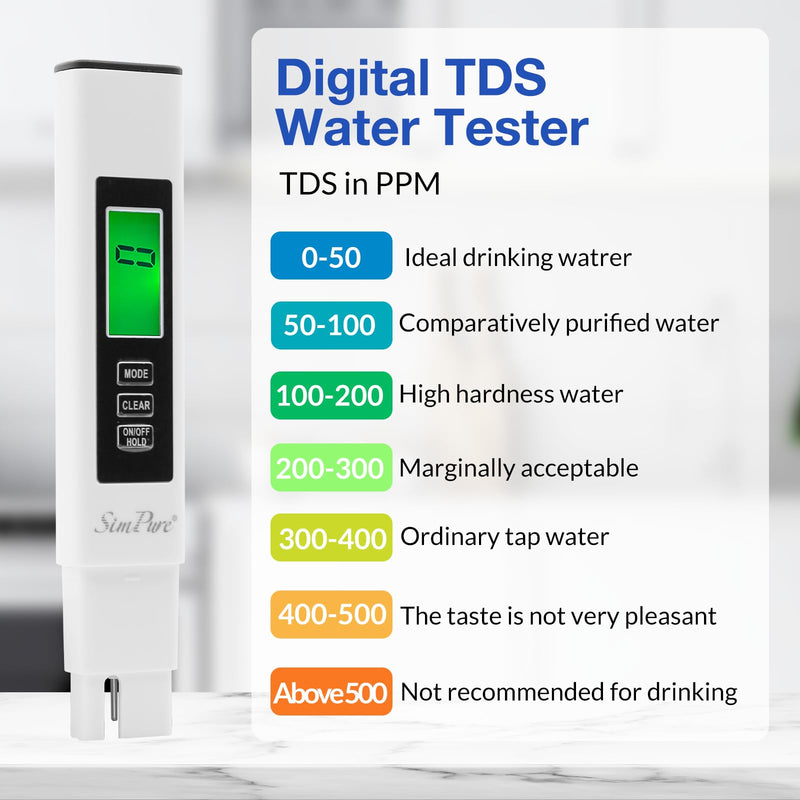 [Australia - AusPower] - SimPure TDS Meter Digital Water Tester, 4 in 1 TDS EC & Temperature Meter, Water Quality Hardness Testing Kits, High Accuracy PPM Meter for Drinking Water, Hydroponics, Aquarium, Pool, RO System 