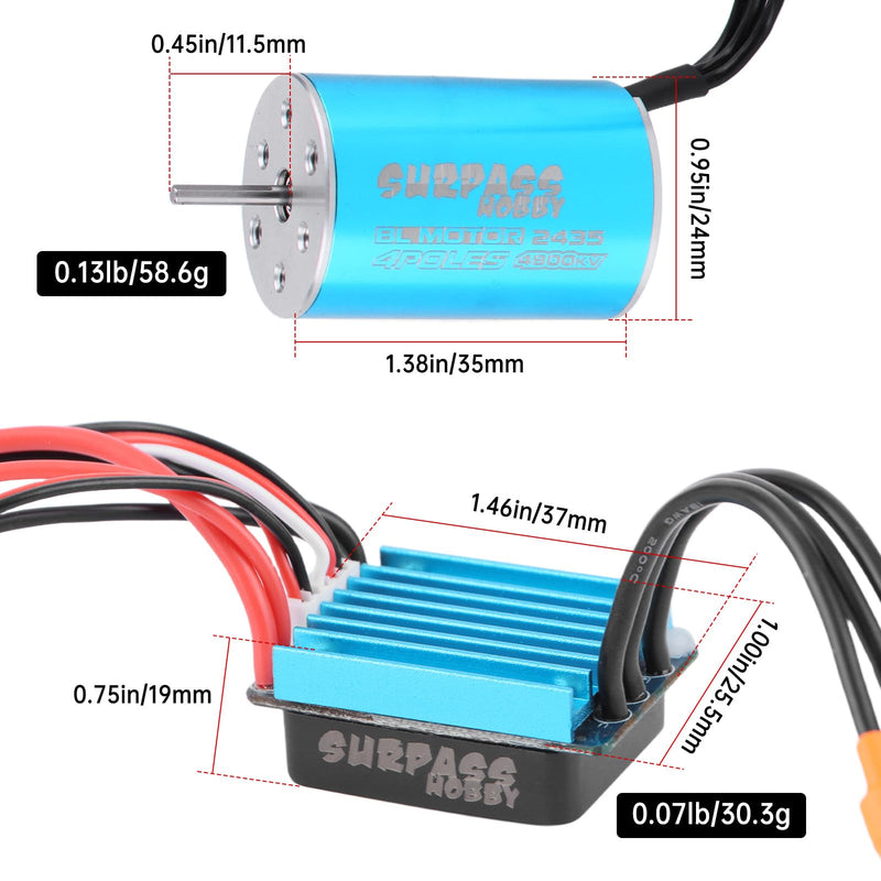 Surpass Hobby 2435 4800KV Brushless Motor and 25A ESC Electric Speed Controller Combo Upgrades for 1/16 1/18 RC Truck LaTrax Teton Desert Prerunner Rally SST Wltoys A959 (Blue)