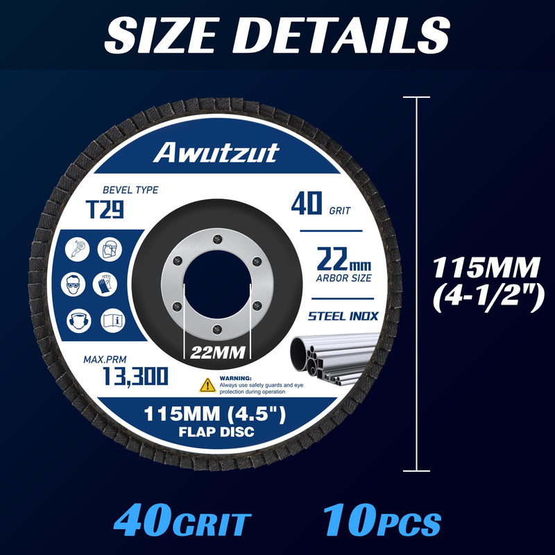 Serrated Disc 115mm Grain 40 Slat Discs for Angle Grinder Metal Wood Pack of 10 T29 Abrasive Mop Discs P40