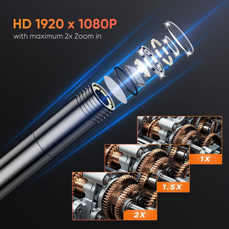[Australia - AusPower] - Endoscope Camera with Photo Video Recording, 1080P Borescope Camera with Light, Industrial Inspection Camera, Waterproof Snake Camera, Car Engine Borescope with 4.3" Screen, 16.4FT Semi-Rigid Cord 