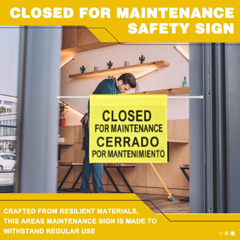 Leinuosen 1 Pcs Closed for Maintenance Safety Sign with English and Spanish Text 27.56-51.18 Inch Expandable Yellow Commercial Hanging Doorway Safety Sign Banner for Restroom Office Hotel