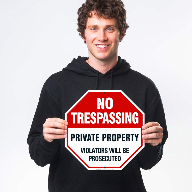 4 Pack No Trespassing, Private Property Sign, 12x12 Heavy 0.40 Aluminum, UV Protected, Long Lasting Weather/Fade Resistant, Easy Mounting, Indoor/Outdoor Use, Made in USA 12x12 4 PK
