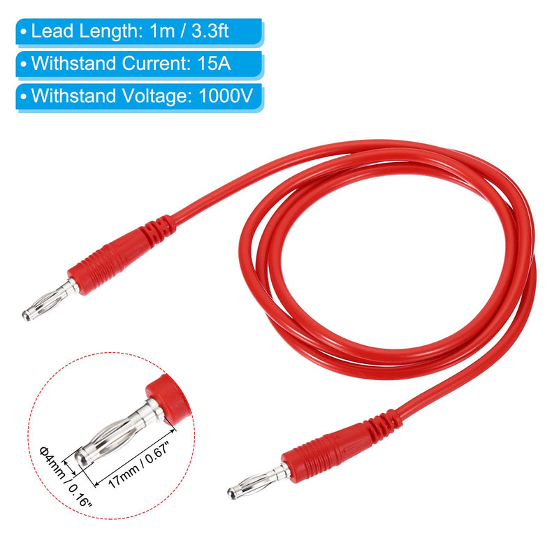 [Australia - AusPower] - PATIKIL 4mm Banana Plug to Banana Plug Test Leads Set, 2 Pcs Copper Flexible Cable Line Wire for Multi-Meter, Electrical Test Jumper 1m / 3.3ft, Multicolor 