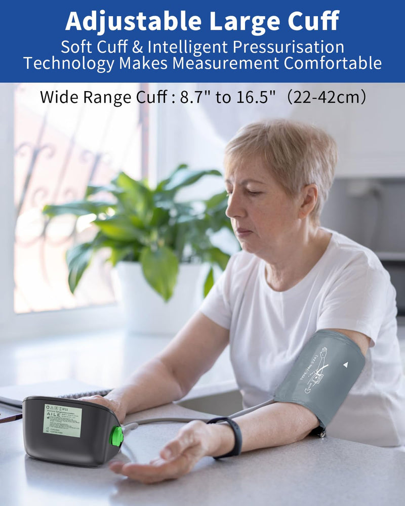 [Australia - AusPower] - Upper Arm Blood Pressure Machine - AILE High Blood Pressure Monitors for Home use with Adjustable Blood Pressure Cuff - Large LCD Screen,Dual Power Option X1 