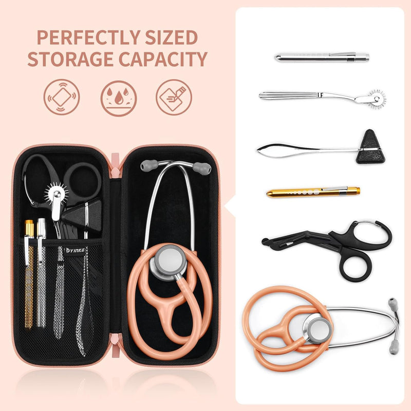 [Australia - AusPower] - Yinke Stethoscope Case for 3M Littmann Classic III, Lightweight II S.E, MDF Acoustica Deluxe, Cardiology IV Stethoscopes -Extra Room for Medical Scissors Reflex Hammer Penlight (Rose Gold-PU Leather) Rose Gold-PU Leather 