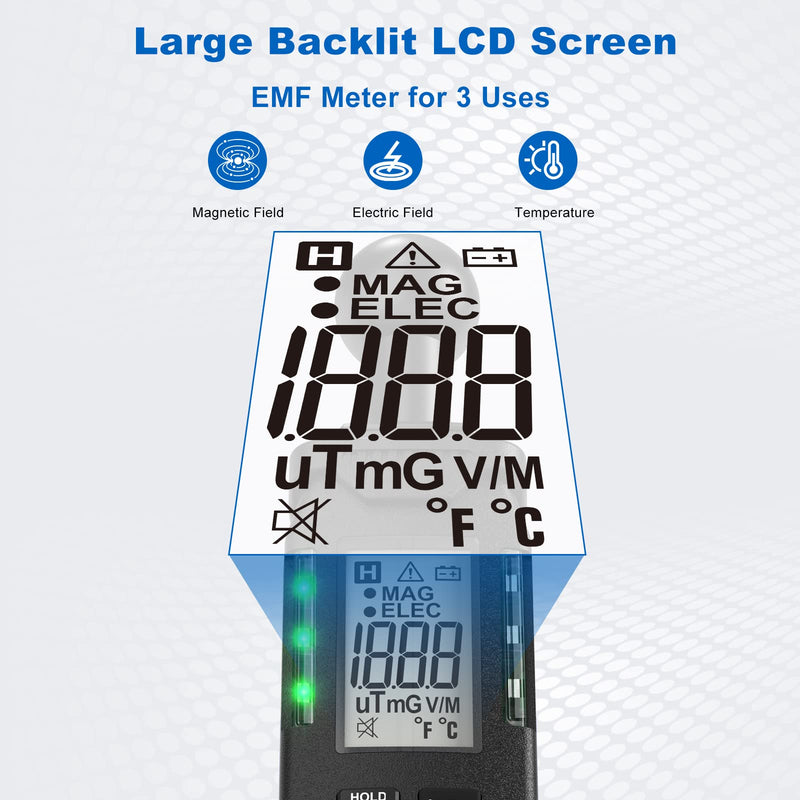 [Australia - AusPower] - EMF Meter, Portable Digital EMF Meter, LCD Field with Buzzer and Warning Light, Suitable for Inspection of Electromagnetic Fields at Home, Office, Outdoor, Computer Room, etc. 