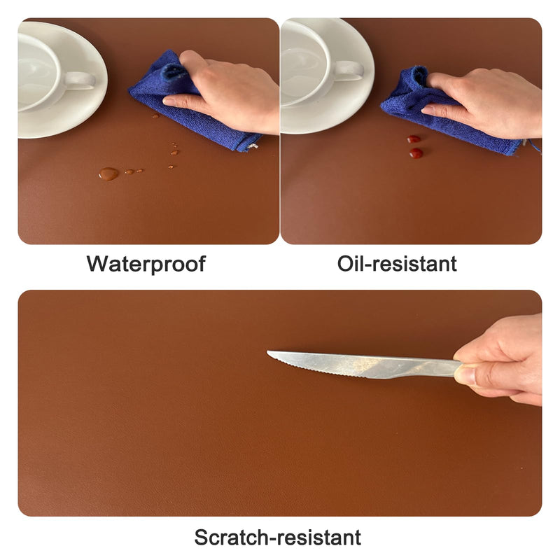 1.8mm Thick Leather Table Protector - Heavy Duty Waterproof Desk Cover for Dining,Coffee Table, Nightstand, Dresser Top Non-Slip Scratch Resistant Surface, 16x36 Inch (Brown+Gray) Brown+gray 16×36 inch