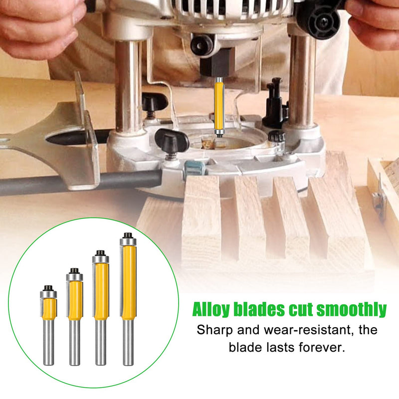 [Australia - AusPower] - 4 Piece Flush Cutter Ball Bearing Top, Flush Cutter 8 mm Shank, Ent Flush Cutter, Edges Copy Cutter with Ball Bearing, Groove Cutter Flush Cutter Set Woodworking Cutting Tool for Wood 4 