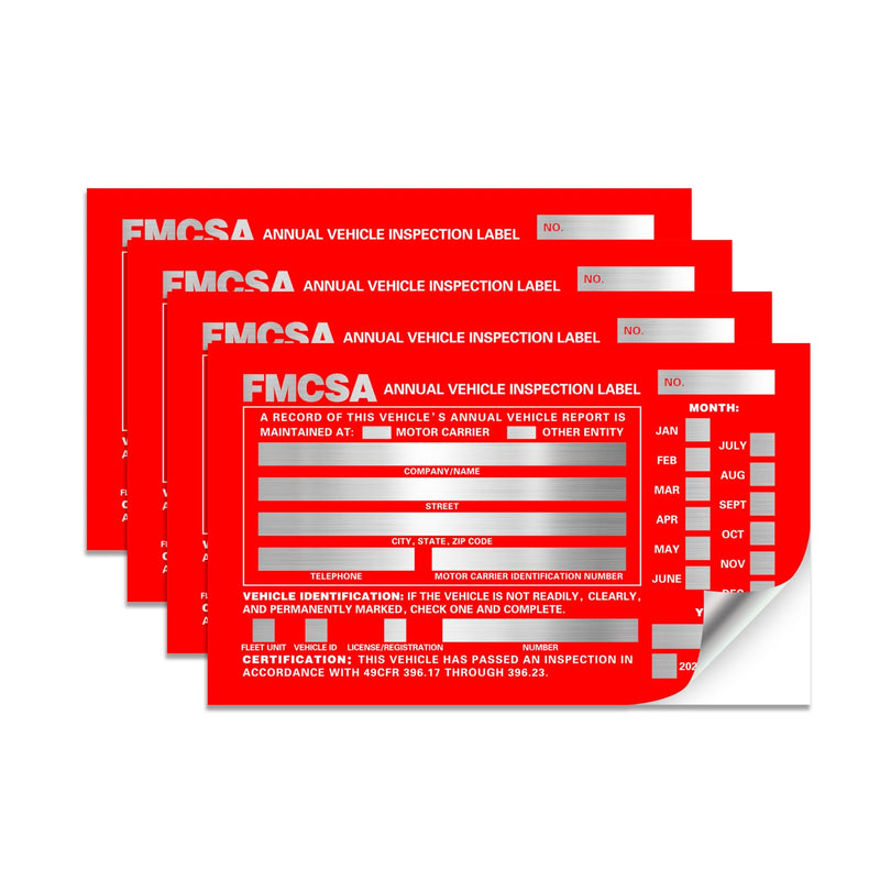 Annual Vehicle Inspection Label 25 Pack 1.6 mil Aluminum Label with Permanent Self Adhesive 6" x 3.5" Meet AVIR Requirements Red