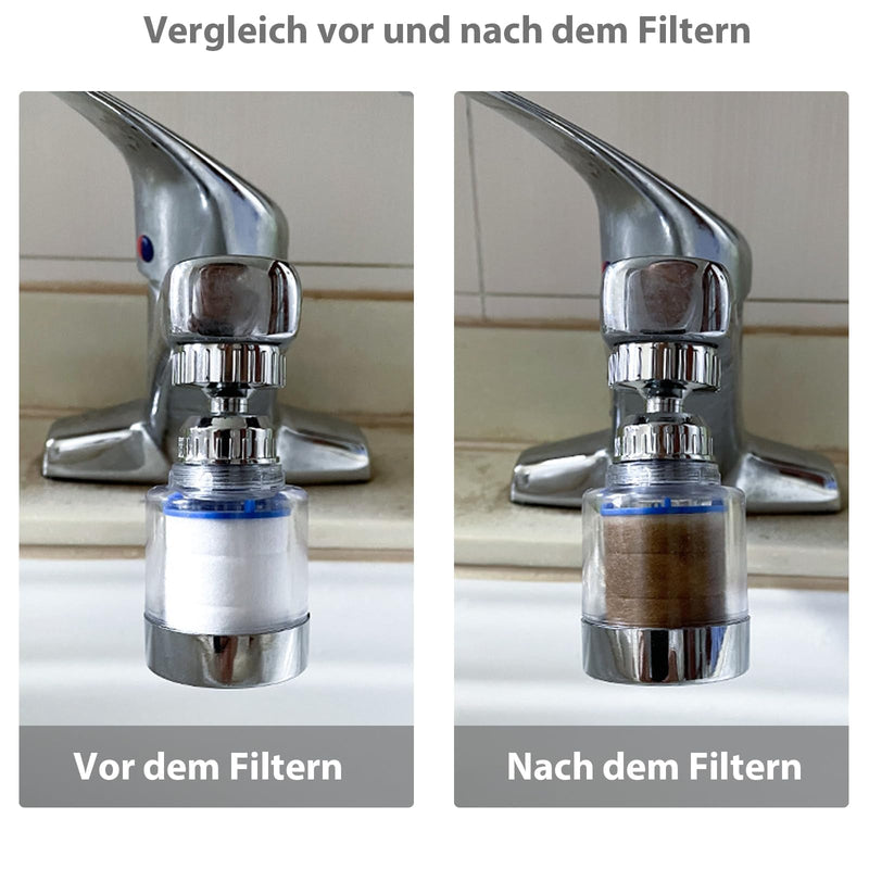 Pack of 2 Tap Descaler Attachment, 360° Water Filter, House Connection with 8 High Performance Filters, Universal Limescale Filter, Tap Descaler Attachment for Kitchen, Sink, Home Bathroom