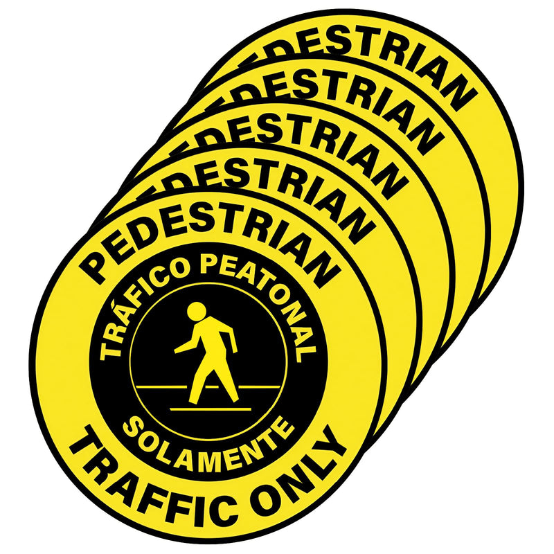 5 Pack Pedestrian Traffic Only Sign - 17 Inch Spanish Bilingual Pedestrian Only Sticker Adhesive Vinyl Label for Warehouse Worksite Office