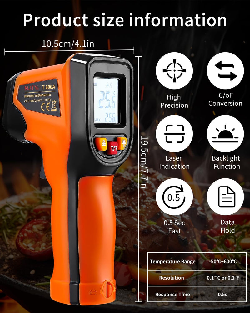 [Australia - AusPower] - Toaren Infrared Digital Thermometer 50 °C ~ 600 °C IR Temperature Gun Digital Laser Temperature Meter with LCD Display (Not for People) 