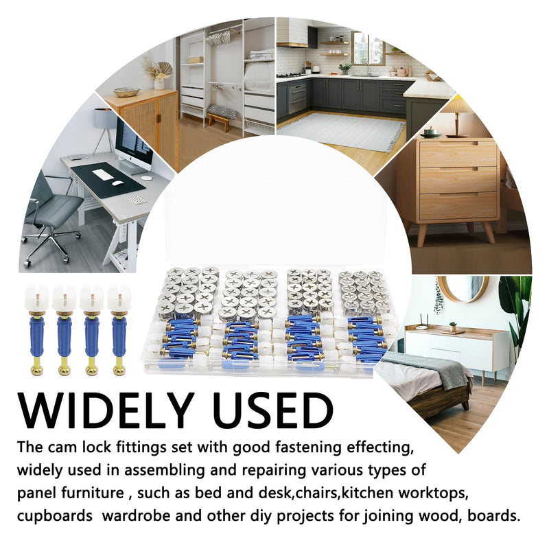 [Australia - AusPower] - Furniture Cam Lock Fasteners, 120Pcs 3 in 1 Eccentric Wheels Furniture Cam Lock Nuts and and Cam Screws, Furniture Hardware Connecting Cam Lock Connectors Bolt Fittings for Drawer Dresser Cabinet 
