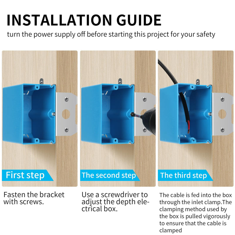 XIUTE 6 Pack 1-Gang PVC Electrical Box，Adjustable Electrical Boxes，Blue Outlet Box，21 cu. in. Plastic Junction Box for Switches， ETL Approved 1Gang 21Cu.In 6pack of blue