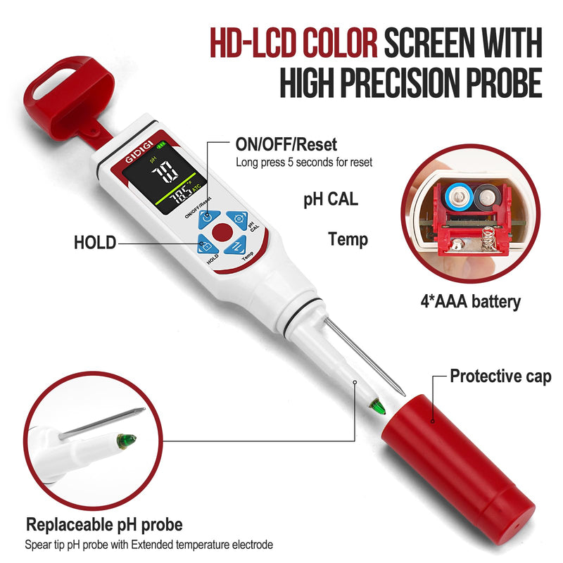 [Australia - AusPower] - pH Meter for Food with pH Electrode Storage Solution Digital pH Tester with ATC for Fermentation Hot Sauce Cosmetics 
