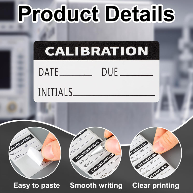 500 PCS Black and White Calibration Labels - 3/4 x 1 1/2 Inch Adhesive Calibration Stickers with Date, Due, Inspector Initials for Manufacturing Laboratories Warehouses